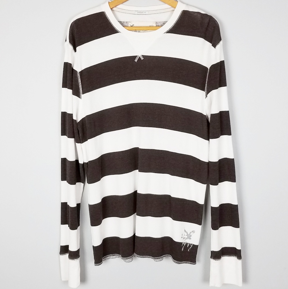 Mens American Eagle Outfitters Striped Long Sleeve Shirt Y2K Grunge